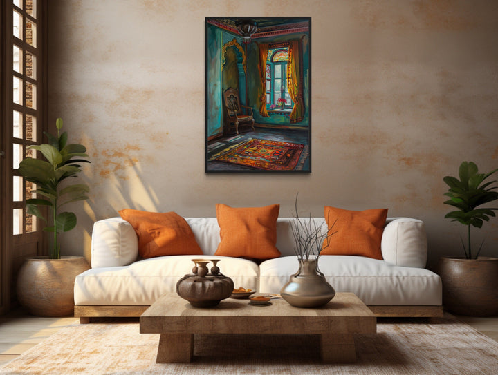 Indian Wall Art - Traditional Indian Room With Window Indian Framed Canvas Wall Art