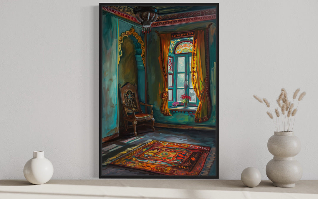 Indian Wall Art - Traditional Indian Room With Window Indian Framed Canvas Wall Art