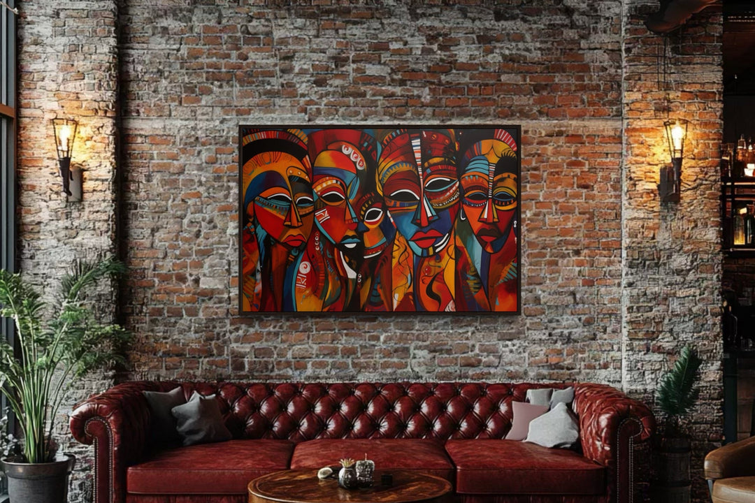 Traditional Red African Masks Framed Canvas Wall Art