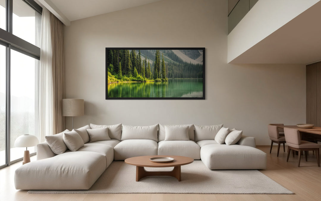 Tranquil Mountain Lake And Forest Reflection Framed Canvas Wall Art