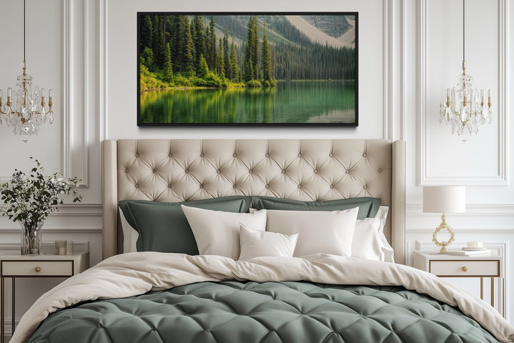 Tranquil Mountain Lake And Forest Reflection Framed Canvas Wall Art