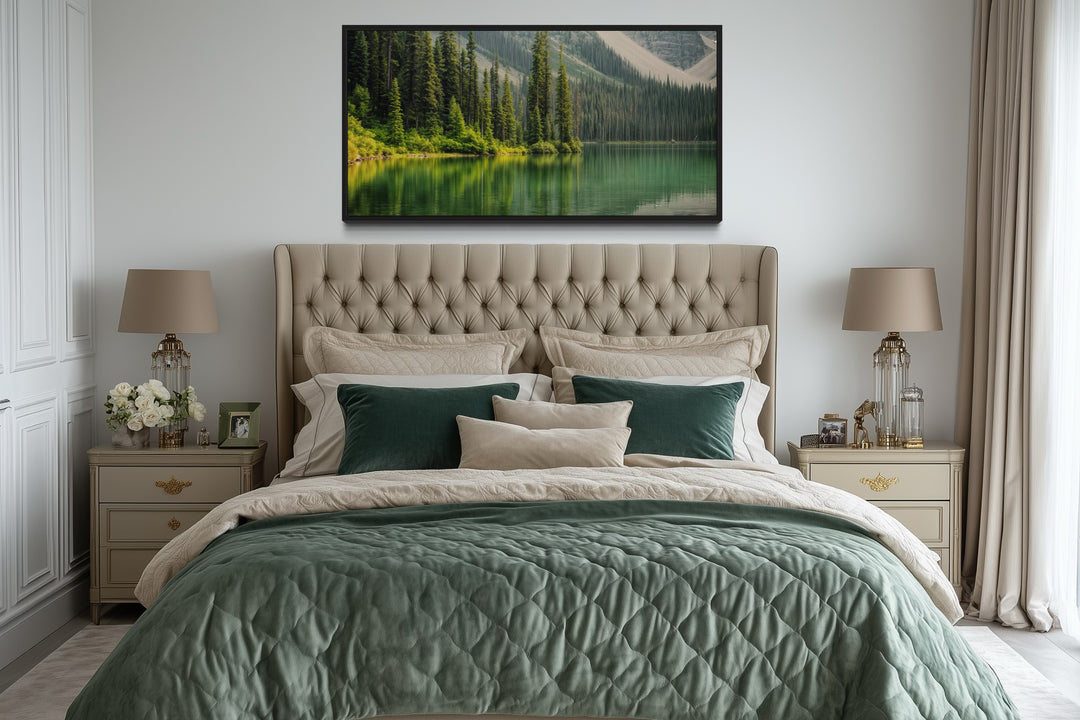 Tranquil Mountain Lake And Forest Reflection Framed Canvas Wall Art