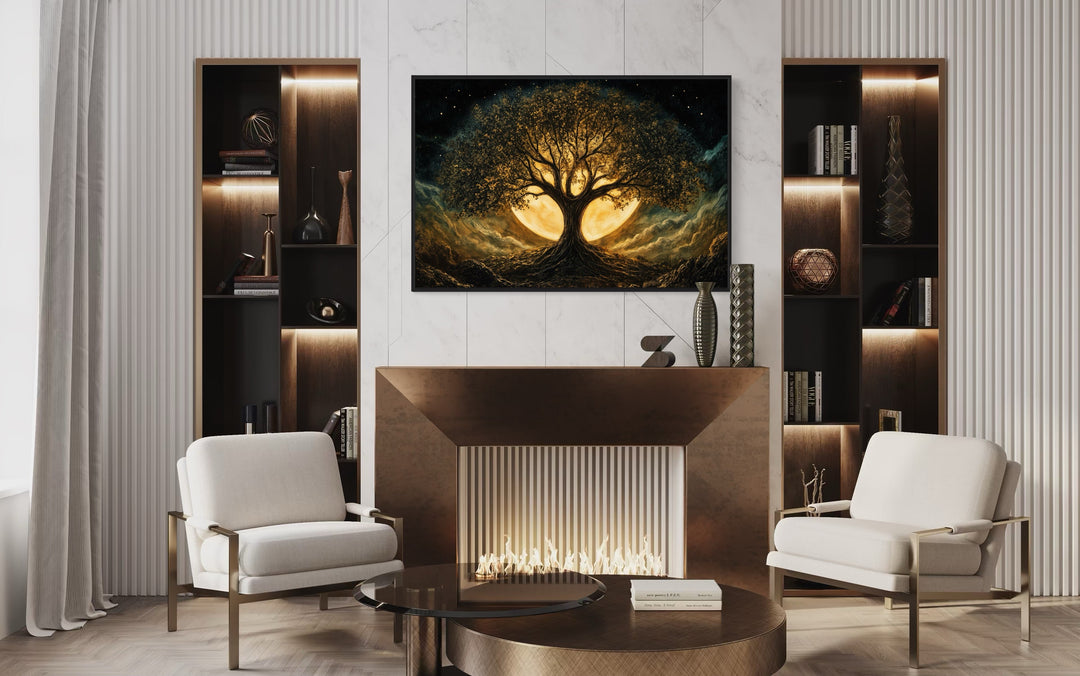Tree Of Life Wall Art - Framed Canvas Print | Norse Mythology Yggdrasil Decor