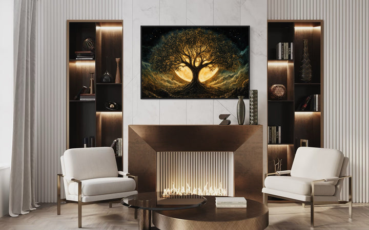 Tree Of Life Wall Art - Framed Canvas Print | Norse Mythology Yggdrasil Decor