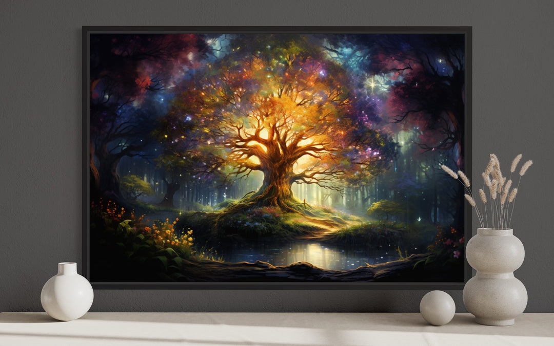 Tree of Knowledge Colorful Framed Canvas Wall Art