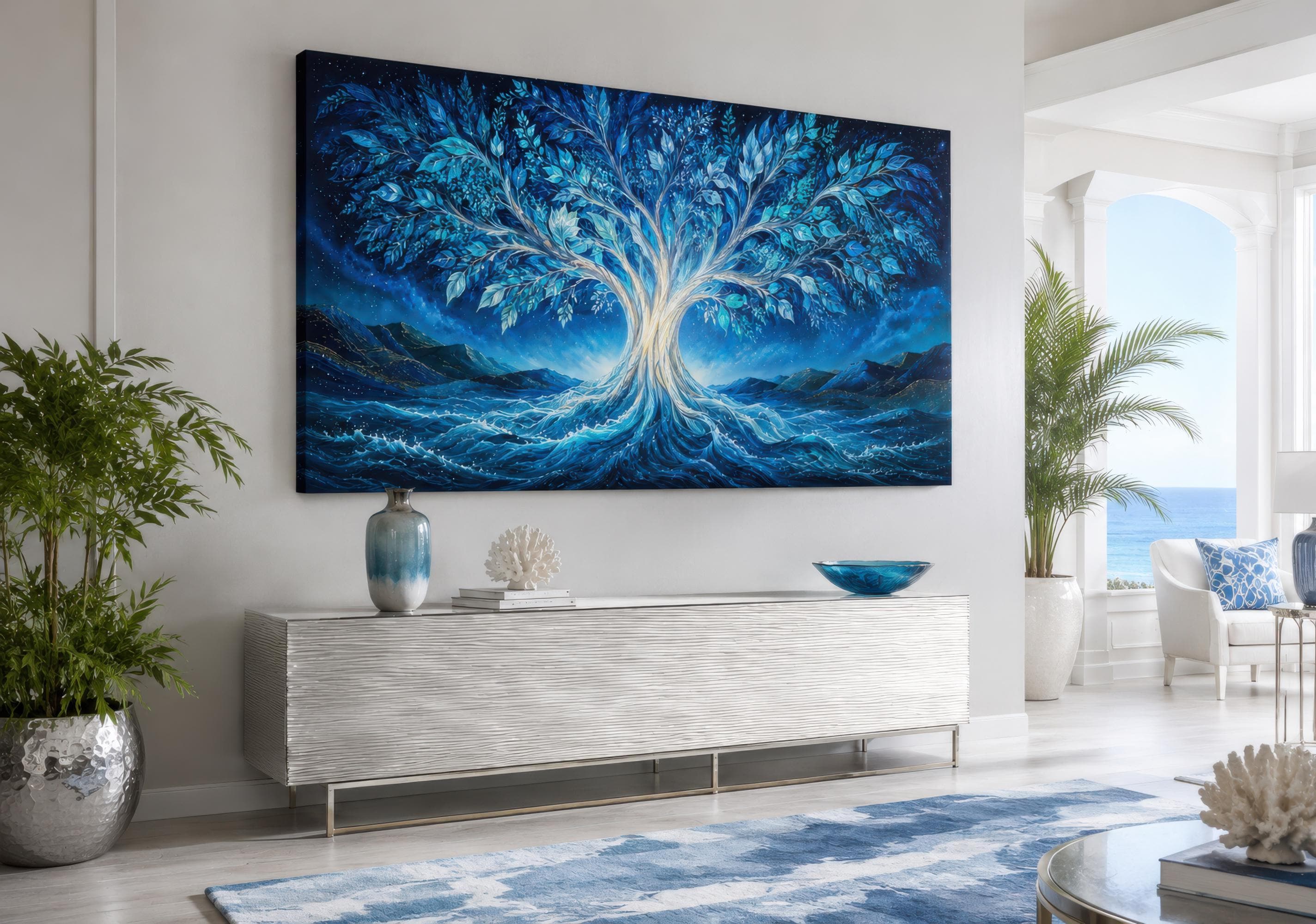 古書【洋書】PIETER PORTERS ブルーメンヴォールヘット　インテリア Tree of Life Wall Art – Mystical Blue Night Sky Canvas | Spiritual