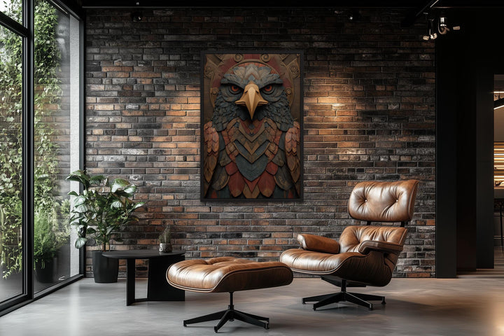 Tribal Eagle wall art with geometric patterns and earthy tones.