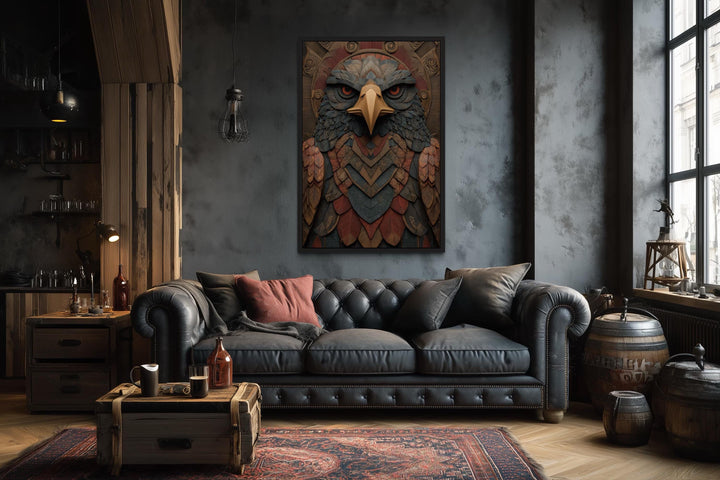 Tribal Eagle wall art with geometric patterns and earthy tones.