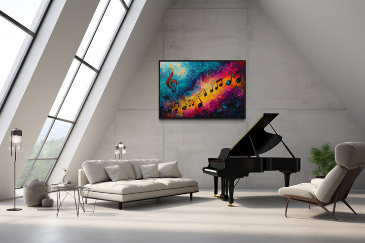 Trippy Colorful Music Notes Abstract Paining Framed Canvas Wall Art