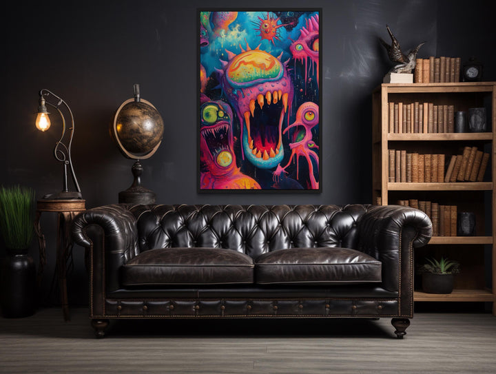 Trippy Cosmic Space Monster Framed Canvas Wall Art