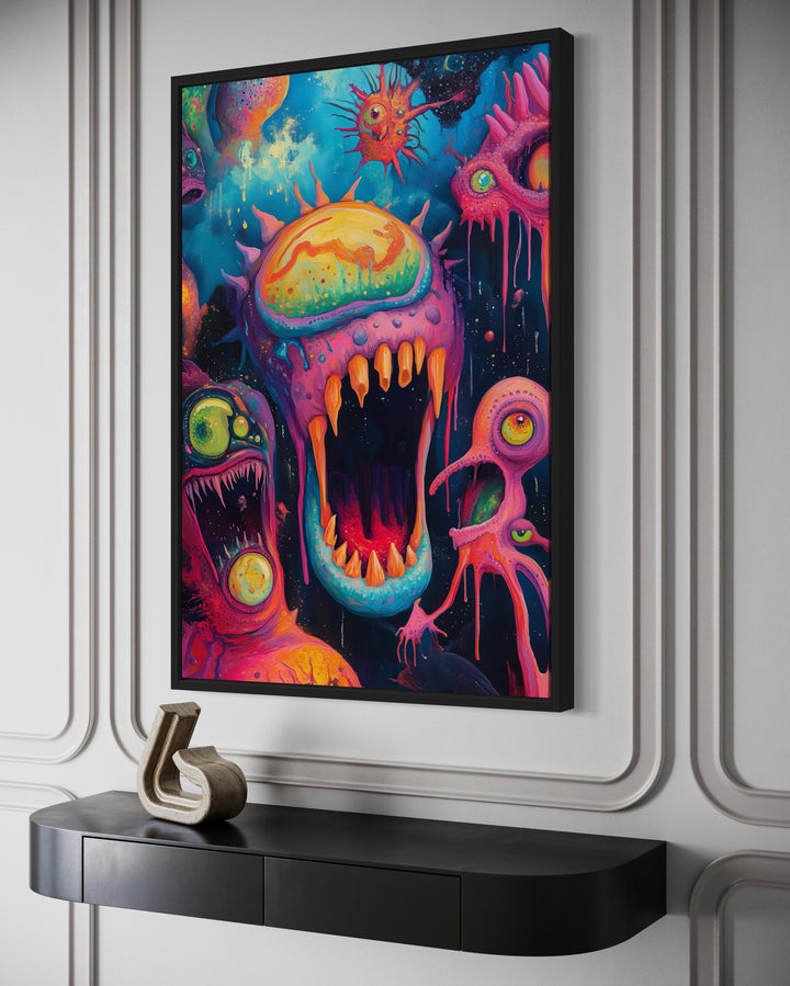 Trippy Cosmic Space Monster Framed Canvas Wall Art