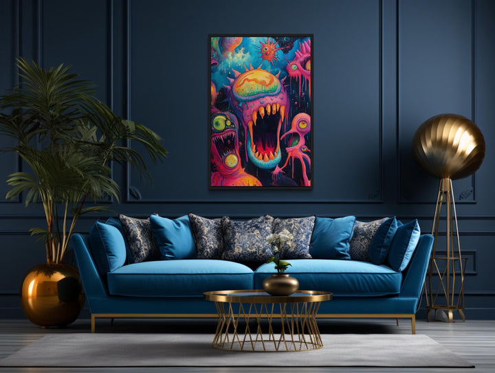 Trippy Cosmic Space Monster Framed Canvas Wall Art