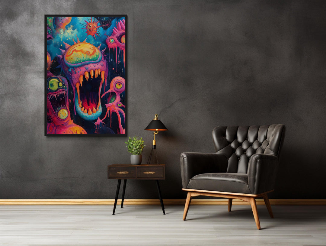 Trippy Cosmic Space Monster Framed Canvas Wall Art