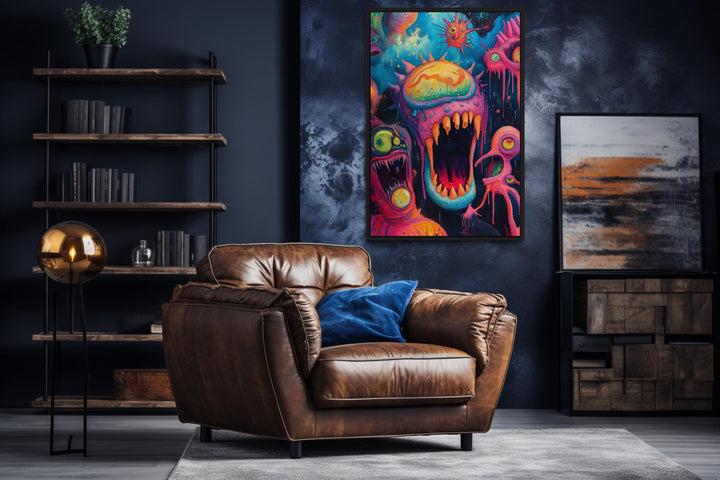 Trippy Cosmic Space Monster Framed Canvas Wall Art