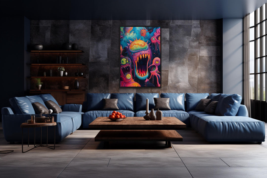 Trippy Cosmic Space Monster Framed Canvas Wall Art