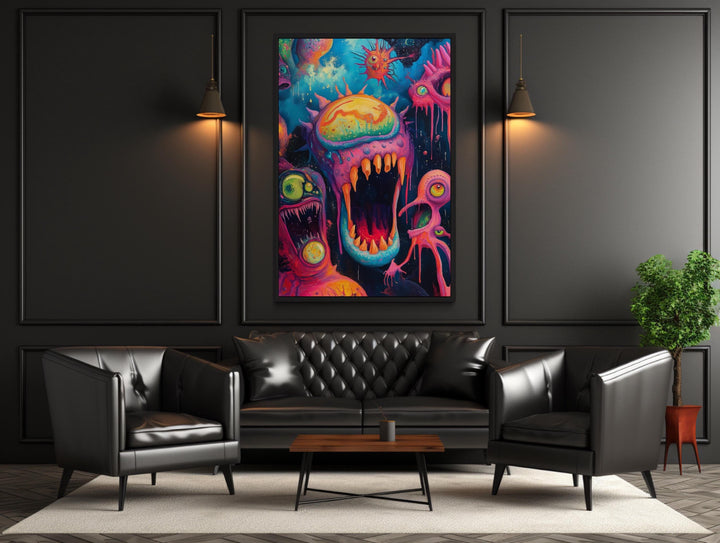 Trippy Cosmic Space Monster Framed Canvas Wall Art