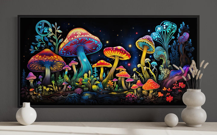 Trippy Psychedelic Mushrooms Framed Canvas Wall Art