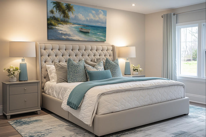 Tropical Beach And White Boat Painting Canvas Wall Art