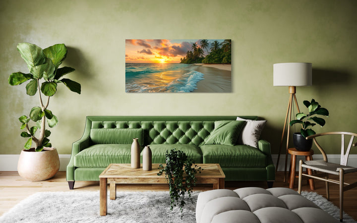 Tropical Beach At Sunset Framed Canvas Wall Art