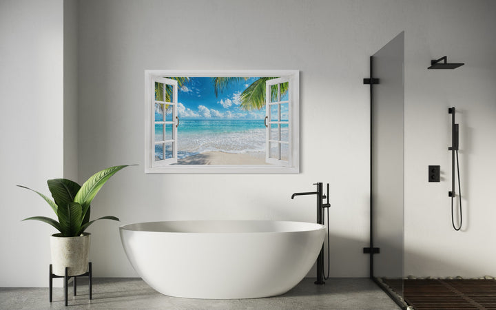 Tropical Beach Open Window View Canvas Wall Art