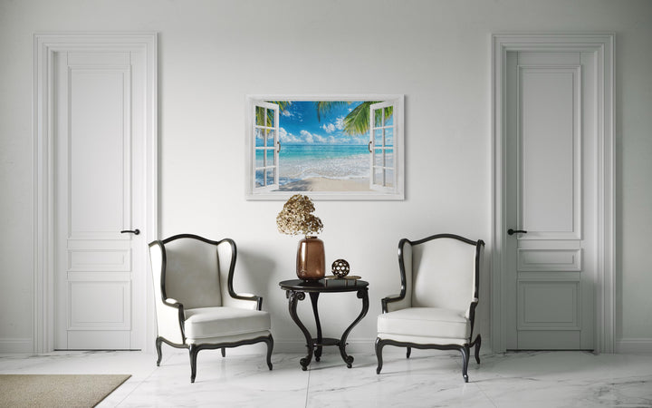 Tropical Beach Open Window View Canvas Wall Art