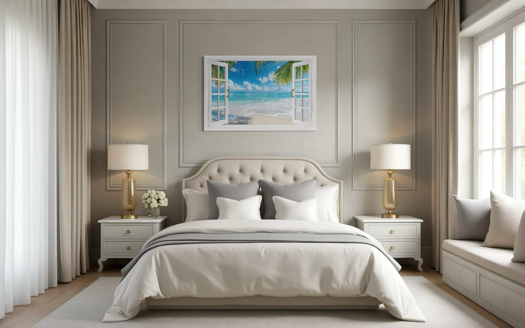 Tropical Beach Open Window View Canvas Wall Art