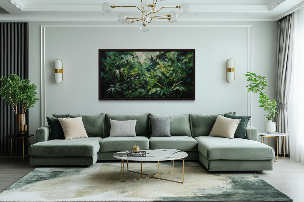 Tropical Jungle Canvas Art – Lush Green Rainforest Wall Decor With Floating Frame
