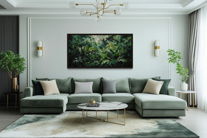 Tropical Jungle Canvas Art – Lush Green Rainforest Wall Decor With Floating Frame