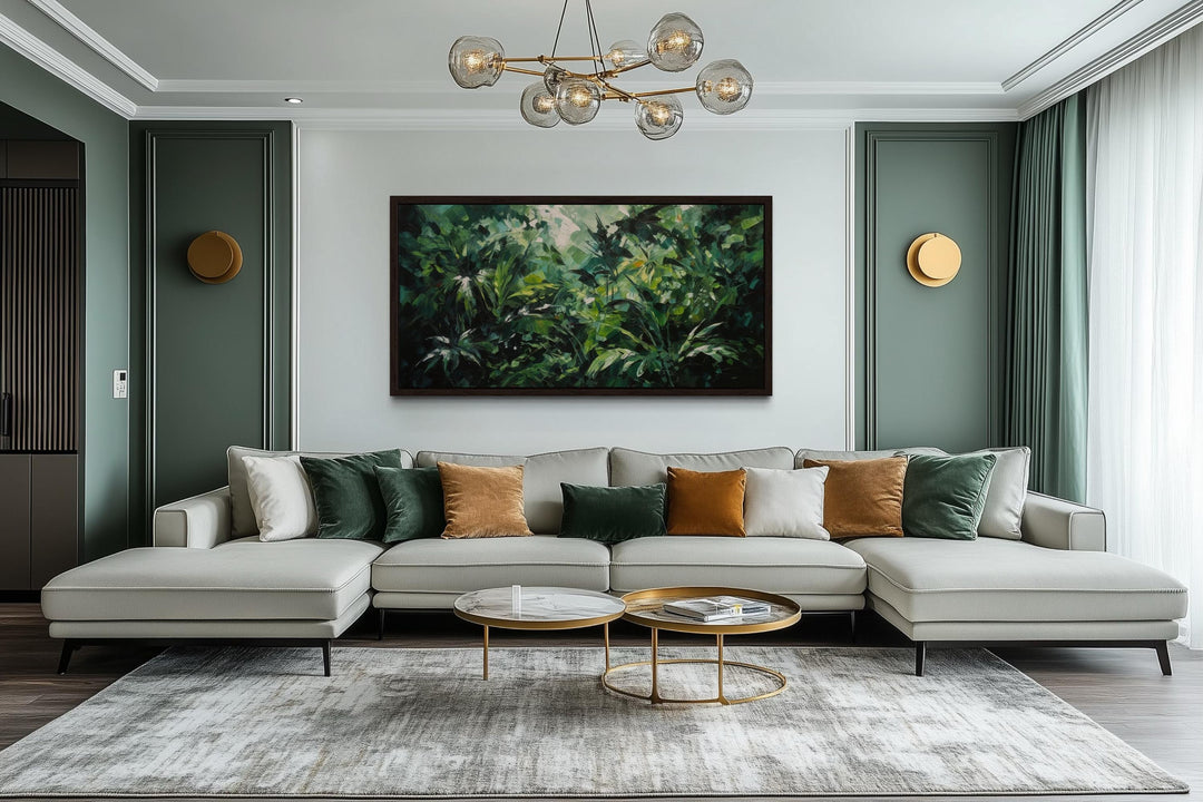 Tropical Jungle Canvas Art – Lush Green Rainforest Wall Decor With Floating Frame