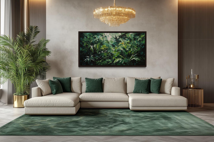 Tropical Jungle Canvas Art – Lush Green Rainforest Wall Decor With Floating Frame