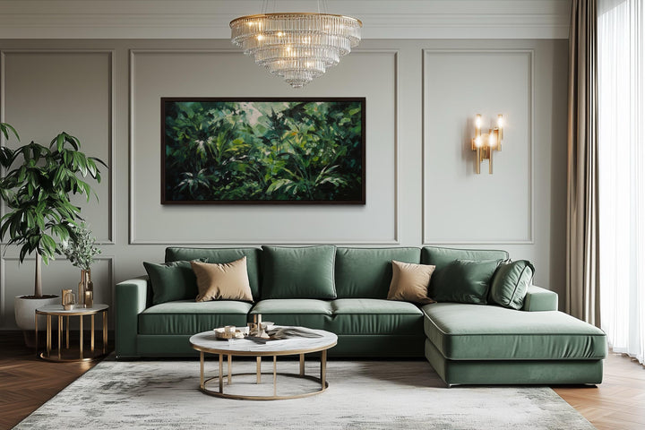 Tropical Jungle Canvas Art – Lush Green Rainforest Wall Decor With Floating Frame
