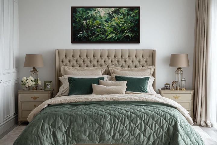 Tropical Jungle Canvas Art – Lush Green Rainforest Wall Decor With Floating Frame