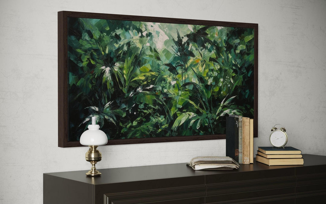 Tropical Jungle Canvas Art – Lush Green Rainforest Wall Decor With Floating Frame