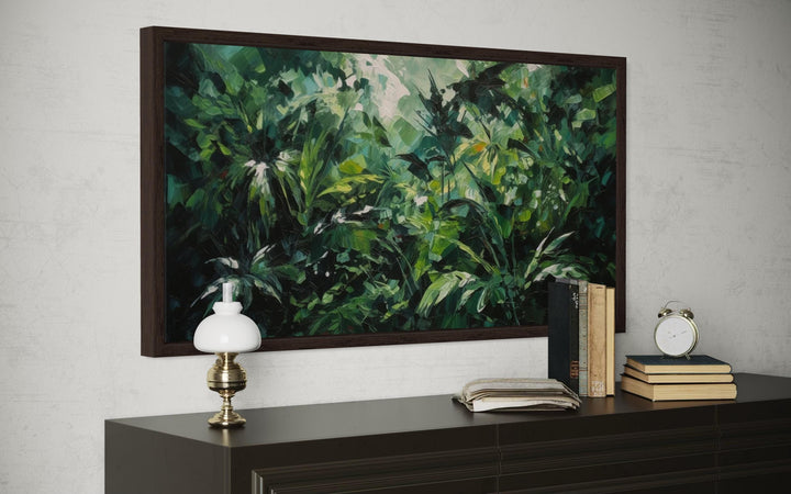 Tropical Jungle Canvas Art – Lush Green Rainforest Wall Decor With Floating Frame