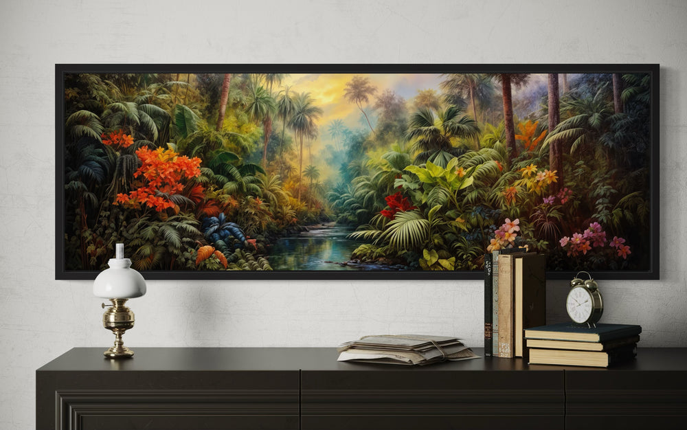 Tropical Rainforest Long Horizontal Framed Canvas Wall Art