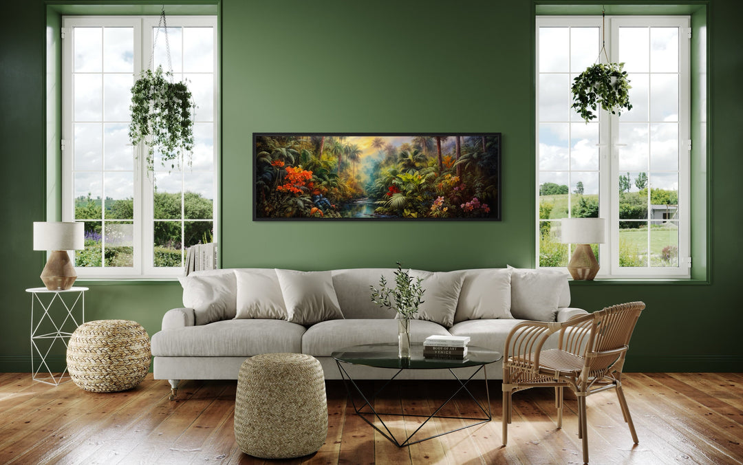 Tropical Rainforest Long Horizontal Framed Canvas Wall Art