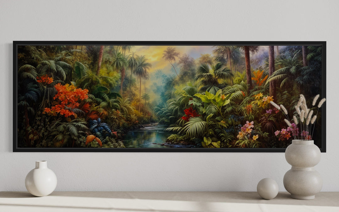 Tropical Rainforest Long Horizontal Framed Canvas Wall Art