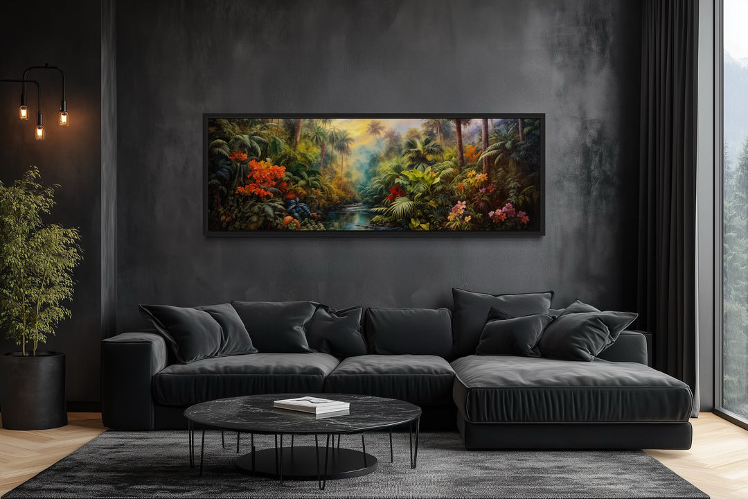 Tropical Rainforest Long Horizontal Framed Canvas Wall Art