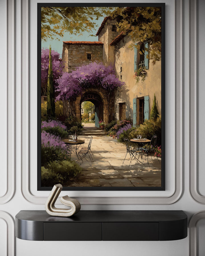Tuscan Courtyard Canvas Rustic Italian Villa Painting | Mediterranean Wall Art