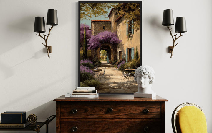 Tuscan Courtyard Canvas Rustic Italian Villa Painting | Mediterranean Wall Art