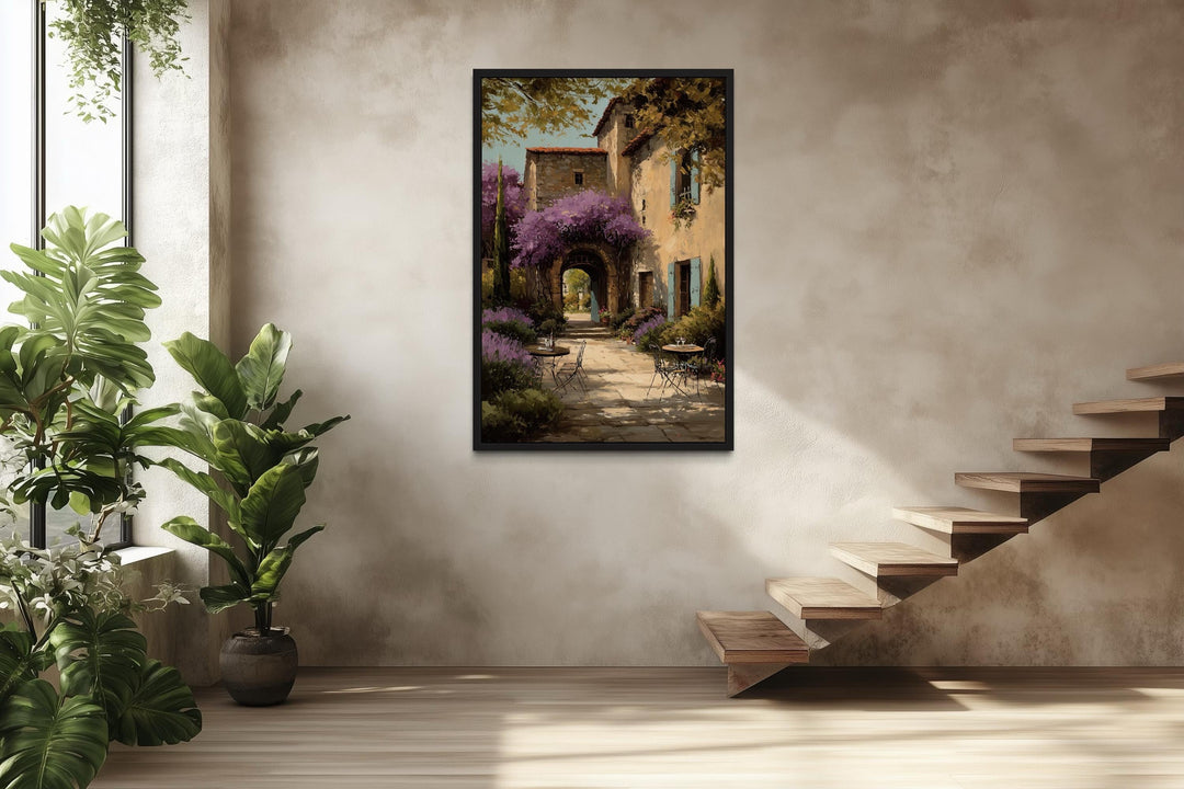 Tuscan Courtyard Canvas Rustic Italian Villa Painting | Mediterranean Wall Art