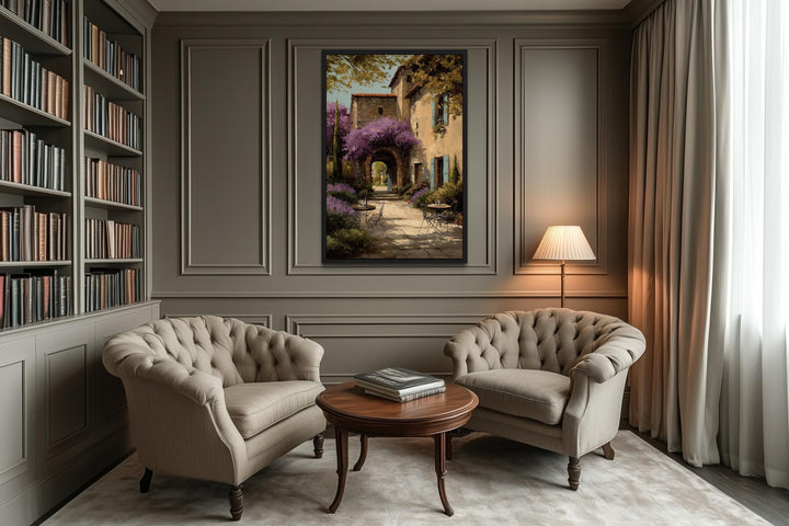 Tuscan Courtyard Canvas Rustic Italian Villa Painting | Mediterranean Wall Art