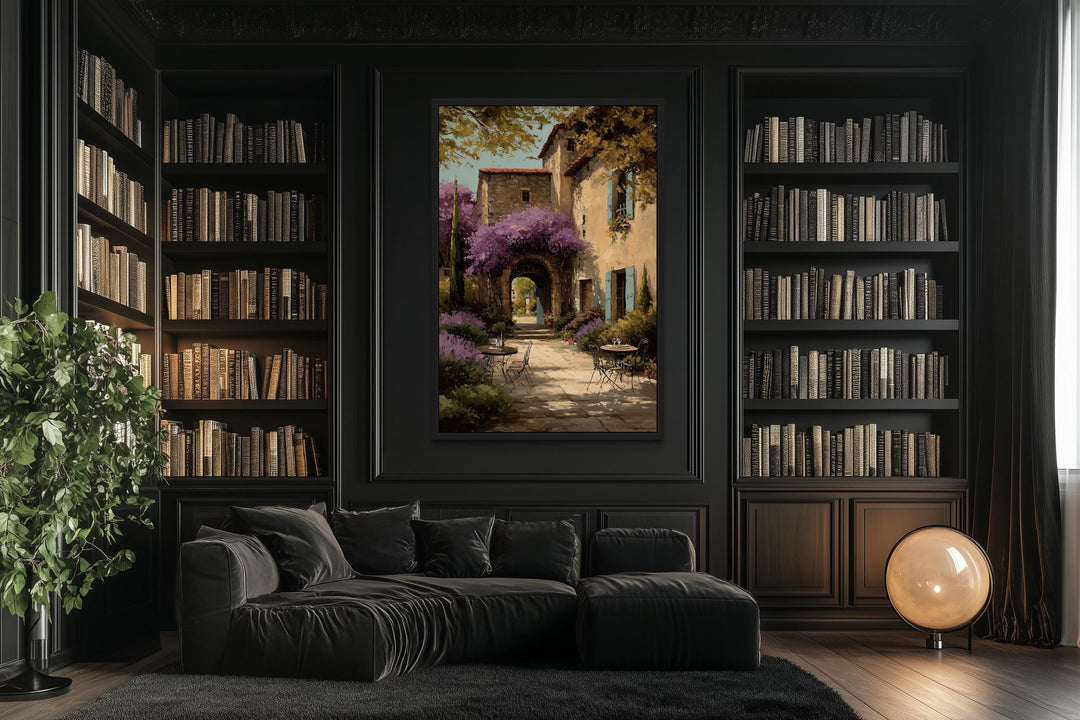 Tuscan Courtyard Canvas Rustic Italian Villa Painting | Mediterranean Wall Art