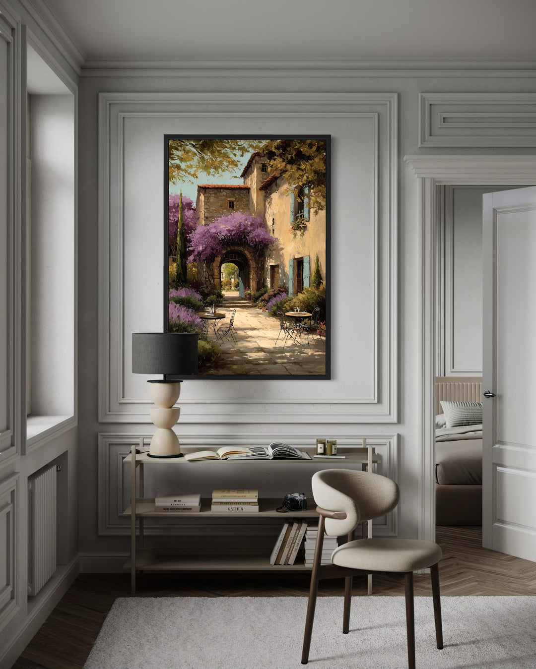 Tuscan Courtyard Canvas Rustic Italian Villa Painting | Mediterranean Wall Art