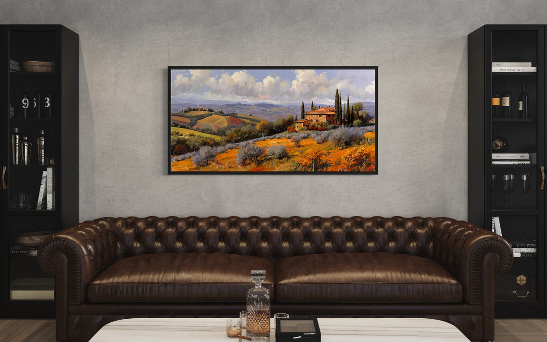 Tuscan Landscape Wall Art - Framed Canvas Italian Landscape Print for Dining Room Decor