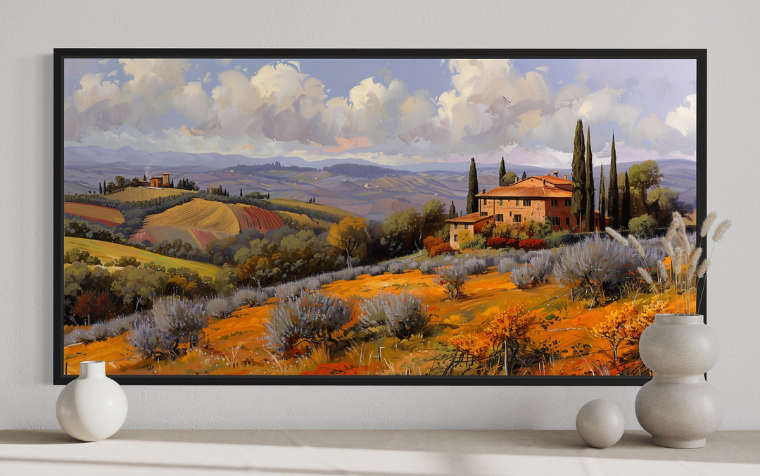 Tuscan Landscape Wall Art - Framed Canvas Italian Landscape Print for Dining Room Decor