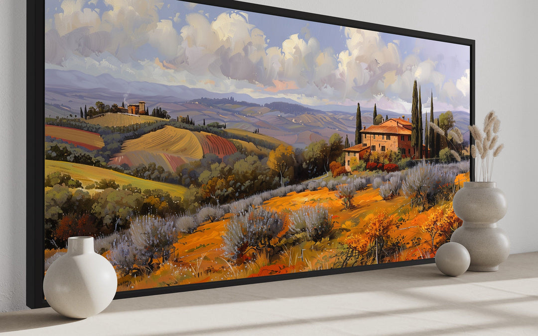 Tuscan Landscape Wall Art - Framed Canvas Italian Landscape Print for Dining Room Decor