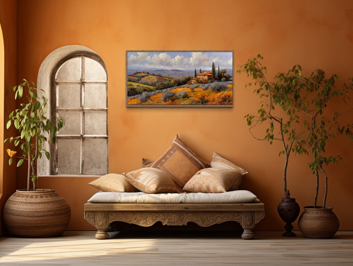 Tuscan Landscape Wall Art - Framed Canvas Italian Landscape Print for Dining Room Decor