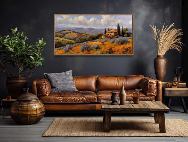 Tuscan Landscape Wall Art - Framed Canvas Italian Landscape Print for Dining Room Decor