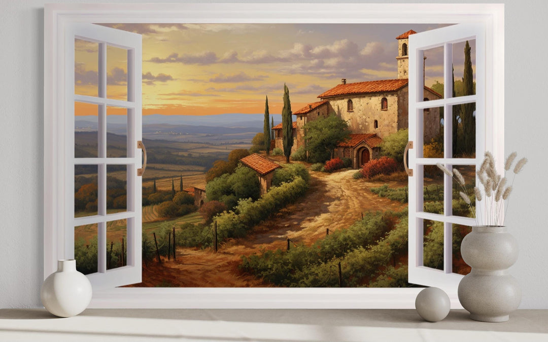 Tuscany Hills Italian Landscape View From Open Window Canvas Wall Art